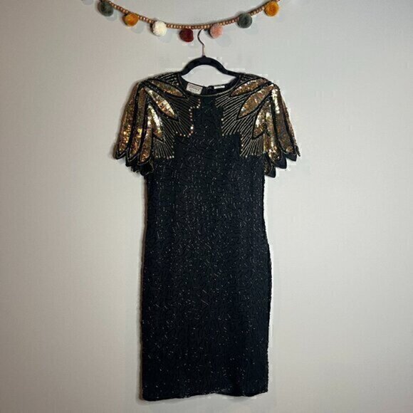 Vintage silk beaded sequin dress - Picture 1 of 7